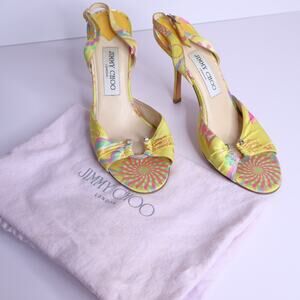 JIMMY CHOO Yellow Floral Slingback Heeled Sandal Vintage Y2K Women's 38/US 8